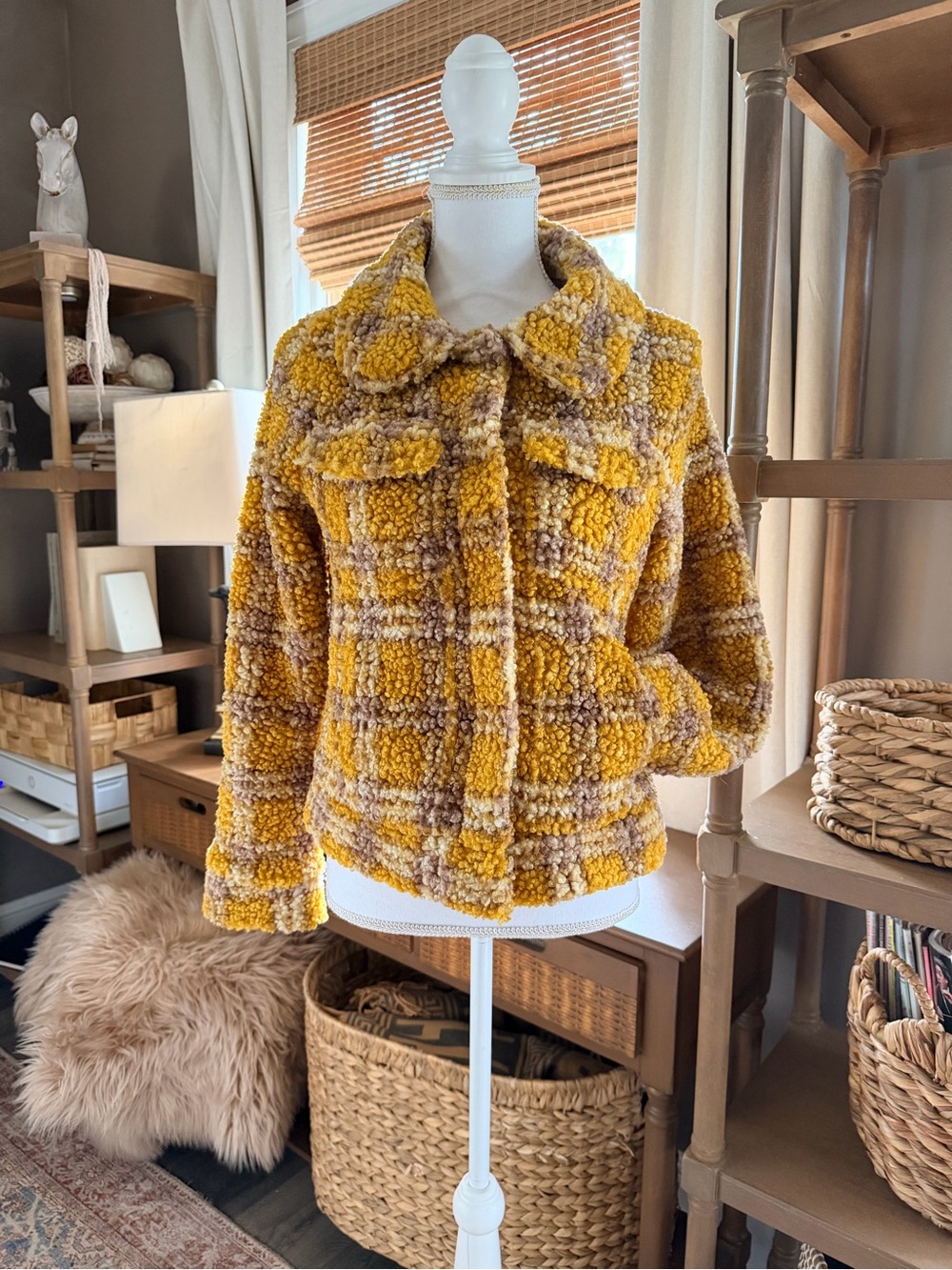 Democracy Cropped Plaid Sherpa Jacket size XS  petite friendly retro vibes